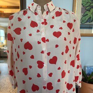 Rare 1980s/ 1990s Jabé French Boxy Silk Blouse Andrea Behar bold heart design